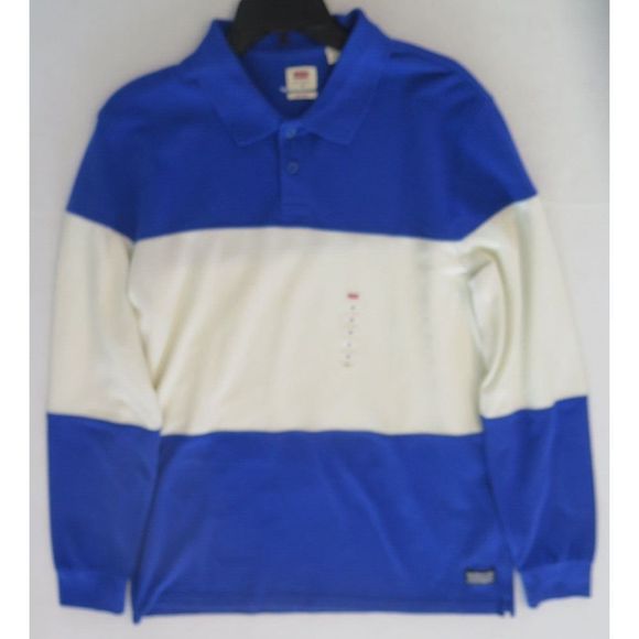 Levi's A19340000 Men's Sz M Strata Surf Blue/White Colorblock Long Sleeve Polo - Picture 5 of 6